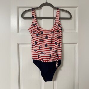 Striped Red and Navy One-Piece Swimsuit